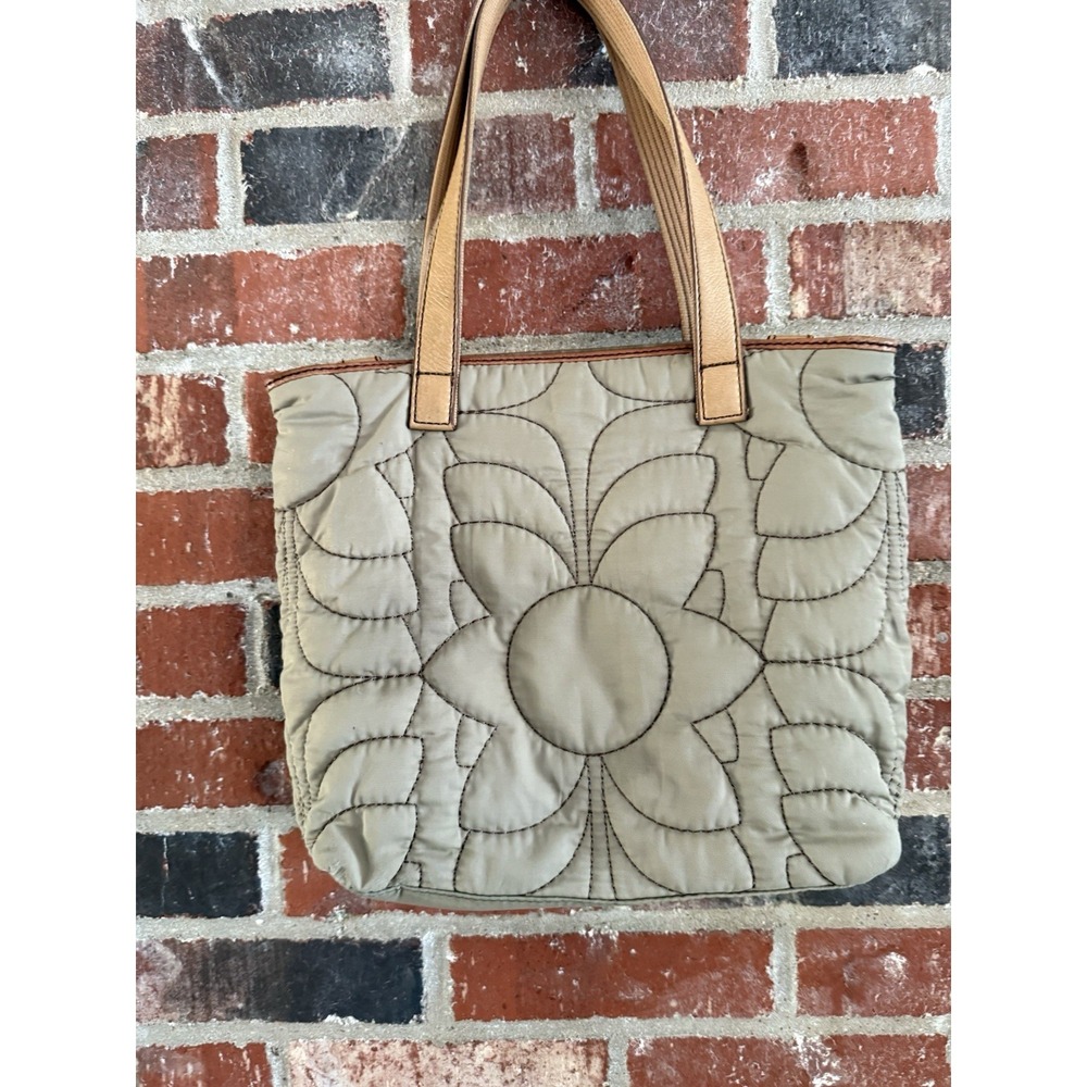 Vintage Fossil Key Per Gray Brown Quilted Tote Bag Shoulder Purse - Picture 8 of 13